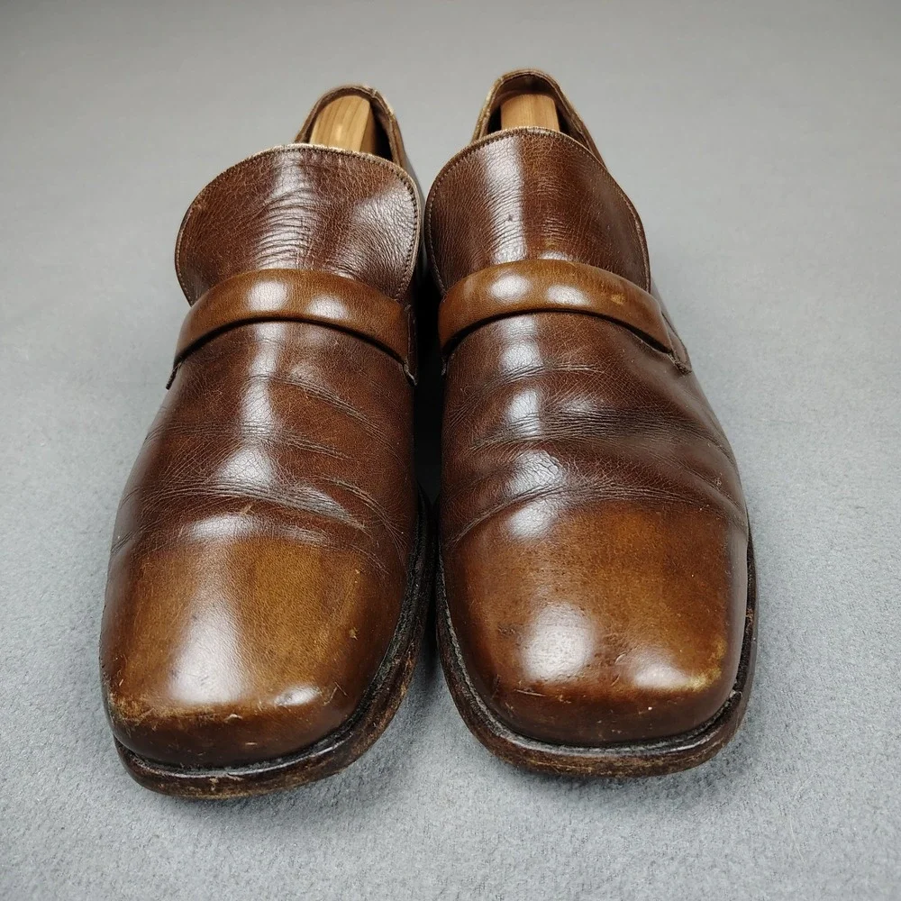 Vintage Florsheim Loafer Men 9.5 D Mahogany Leather Square Toe Slip On Shoes